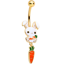 Load image into Gallery viewer, Gold Tone Cutie Easter Bunny Carrot Dangle Belly Ring