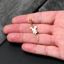 Load image into Gallery viewer, Gold Tone Cutie Easter Bunny Carrot Dangle Belly Ring
