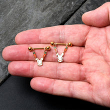 将图片加载到图库查看器,14G 9/16 Gold Tone Cutie Easter Bunny Dangle Nipple Ring Set
