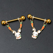 将图片加载到图库查看器,14G 9/16 Gold Tone Cutie Easter Bunny Dangle Nipple Ring Set