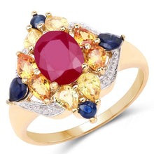Load image into Gallery viewer, 14K Yellow Gold Plated 3.76 Carat Genuine Multi Stone .925 Sterling Silver Ring