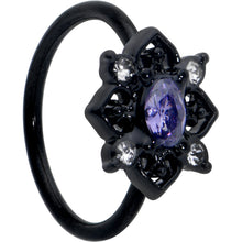 Load image into Gallery viewer, 20G 5/16 Purple Gem Black Scrolling Hearts Nose Hoop