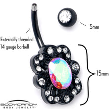 Load image into Gallery viewer, Aurora Gem Black Filigree Fantasy Belly Ring