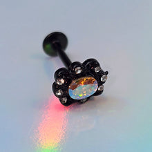 Load image into Gallery viewer, 16G 5/16 Aurora Gem Black Filigree Fantasy Labret Monroe Tragus