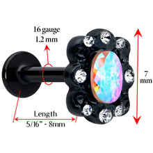 Load image into Gallery viewer, 16G 5/16 Aurora Gem Black Filigree Fantasy Labret Monroe Tragus