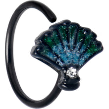 Load image into Gallery viewer, 20G 5/16 Clear CZ Gem Black Serenity Ocean Magic Shell Nose Hoop