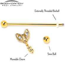 将图片加载到图库查看器,14G Clear Gem Gold Hue Seeing Money Dangle Industrial Barbell 38mm