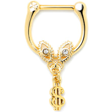 Load image into Gallery viewer, 16G 5/16 Clear Gem Gold Hue Seeing Money Dangle Cartilage Clicker