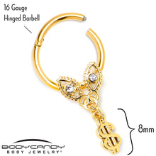 将图片加载到图库查看器,16G 3/8 Clear Gem Gold Hue Seeing Money Dangle Hinged Segment Ring