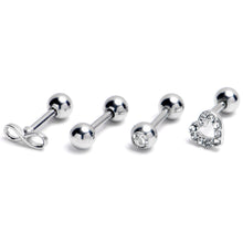 Load image into Gallery viewer, 16G 1/4 Clear Gem Heart Infinity Sign Cartilage Earring Curation Set of 4