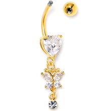 Load image into Gallery viewer, Clear CZ Gem Gold Tone Heart For Butterfly Dangle Belly Ring