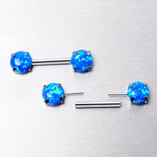 Load image into Gallery viewer, 14G 1/2 Blue Synthetic Opal Threadless Barbell Nipple Ring Set