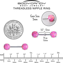 Load image into Gallery viewer, 14G 1/2 Pink Synthetic Opal Threadless Barbell Nipple Ring Set