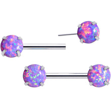 Load image into Gallery viewer, 14G 1/2 Purple Synthetic Opal Threadless Barbell Nipple Ring Set
