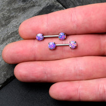 Load image into Gallery viewer, 14G 1/2 Purple Synthetic Opal Threadless Barbell Nipple Ring Set