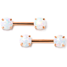 将图片加载到图库查看器,14G 1/2 White Synthetic Opal Rose Hue Threadless Nipple Ring Set