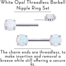 将图片加载到图库查看器,14G 1/2 White Synthetic Opal Threadless Barbell Nipple Ring Set