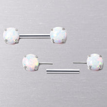 将图片加载到图库查看器,14G 1/2 White Synthetic Opal Threadless Barbell Nipple Ring Set