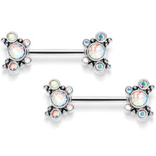 Load image into Gallery viewer, 14G 9/16 Aurora CZ Gem Circles Threadless Barbell Nipple Ring Set