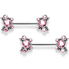 Load image into Gallery viewer, 14G 9/16 Pink CZ Gem Circles Threadless Barbell Nipple Ring Set
