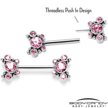 Load image into Gallery viewer, 14G 9/16 Pink CZ Gem Circles Threadless Barbell Nipple Ring Set