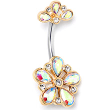 Load image into Gallery viewer, Aurora Clear Gem Filigree Flower Fantasy Double Mount Belly Ring