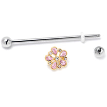 Load image into Gallery viewer, 14G Pink Gem Filigree Flower Fantasy Industrial Barbell 38mm