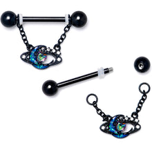 将图片加载到图库查看器,14G 9/16 Aurora Gem Black Saturn Space Moon Dangle Nipple Ring Set