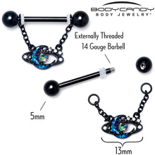 将图片加载到图库查看器,14G 9/16 Aurora Gem Black Saturn Space Moon Dangle Nipple Ring Set