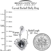 Load image into Gallery viewer, Clear CZ Gem Web Heart Black Spider Belly Ring