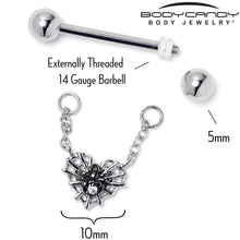 将图片加载到图库查看器,14G 9/16 Clear CZ Gem Heart of Spider Chain Dangle Nipple Ring Set