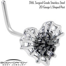 Load image into Gallery viewer, 20G 1/4 Clear CZ Gem Heart of Spider L Shape Nose Ring