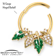将图片加载到图库查看器,16G 3/8 Clear CZ Gem Gold Tone Leafy Beauty Hinged Segment Ring