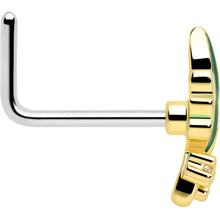 Load image into Gallery viewer, 20G 7mm Clear Gem Green Leaf Golden L Shape Nose Ring