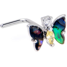 Load image into Gallery viewer, 20G 7mm Yellow Clear Gem Dark Butterfly L Shape Nose Ring