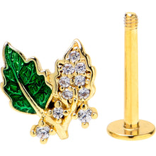 Load image into Gallery viewer, 16G 5/16 Clear CZ Gem Gold Tone Leafy Beauty Labret Monroe Tragus