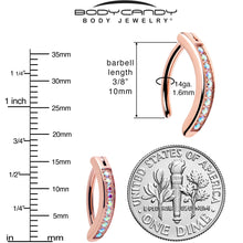 Load image into Gallery viewer, 14G 3/8 Rose Implant Grade Titanium CZ Paved Hinged Hoop Belly Ring
