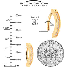 Load image into Gallery viewer, 14G 3/8 Gold Tone CZ ASTM F-136 Implant Grade Titanium Hinged Hoop Belly Ring