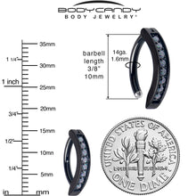 Load image into Gallery viewer, 14G 3/8 Black Implant Grade Titanium CZ Paved Hinged Hoop Belly Ring