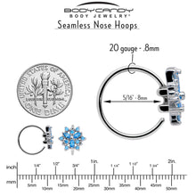 Load image into Gallery viewer, 20G 5/16 Blue CZ Gem Snowflake Style Nose Hoop
