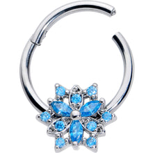 Load image into Gallery viewer, 16G 3/8 Blue CZ Gem Snowflake Style Hinged Segment Ring