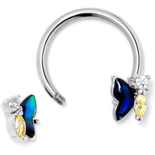 Load image into Gallery viewer, 16G 3/8 Yellow Clear Gem Dark Butterfly Horseshoe Circular Barbell