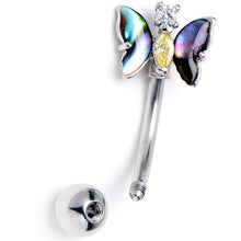 Load image into Gallery viewer, 16G 5/16 Yellow Clear Gem Dark Butterfly Curved Eyebrow Ring