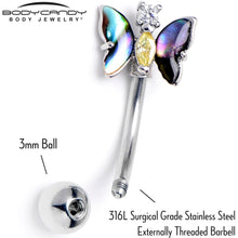 Load image into Gallery viewer, 16G 5/16 Yellow Clear Gem Dark Butterfly Curved Eyebrow Ring