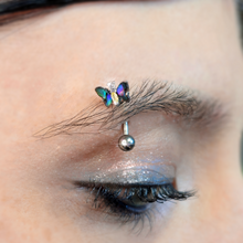 Load image into Gallery viewer, 16G 5/16 Yellow Clear Gem Dark Butterfly Curved Eyebrow Ring