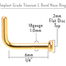 将图片加载到图库查看器,18G 1/4 Gold Tone ASTM F-136 Implant Grade Titanium 2mm Disc L Shape Nose Ring