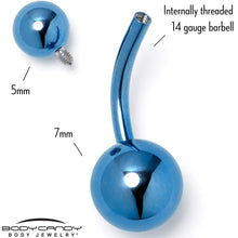 Load image into Gallery viewer, Blue ASTM F-136 Implant Grade Titanium Internally Threaded Belly Ring