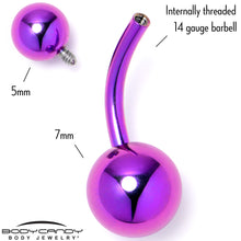 Load image into Gallery viewer, Purple ASTM F-136 Implant Grade Titanium Internally Threaded Belly Ring