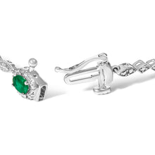 Load image into Gallery viewer, 10K White Gold Oval Green Emerald & Diamond Alternating Link Bracelet