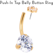 Load image into Gallery viewer, Clear CZ Gem Gold Hue ASTM F-136 Implant Grade Titanium Threadless Belly Ring